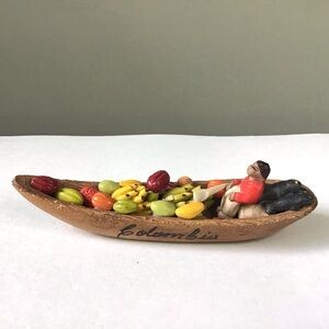 Columbia Fruit Boat Man Figurine Fish Fruit Vendor Hand Crafted Clay Folk Art